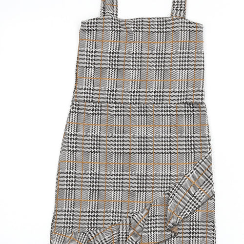 Quiz Womens Multicoloured Plaid Polyester Pinafore/Dungaree Dress Size 6 Square Neck Pullover - Ruffle Detail, Houndstooth