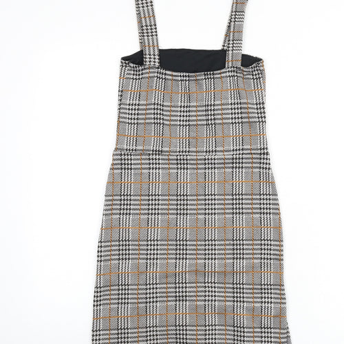 Quiz Womens Multicoloured Plaid Polyester Pinafore/Dungaree Dress Size 6 Square Neck Pullover - Ruffle Detail, Houndstooth