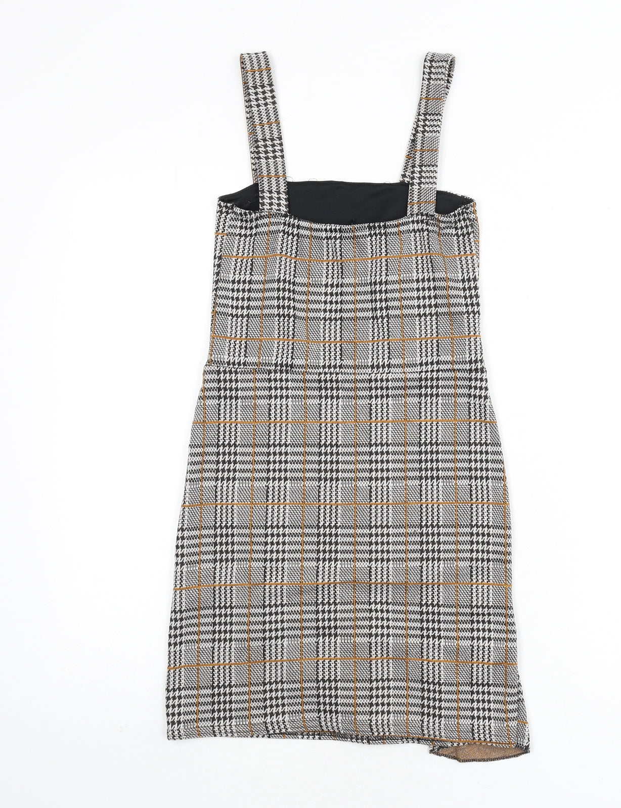 Quiz Womens Multicoloured Plaid Polyester Pinafore/Dungaree Dress Size 6 Square Neck Pullover - Ruffle Detail, Houndstooth