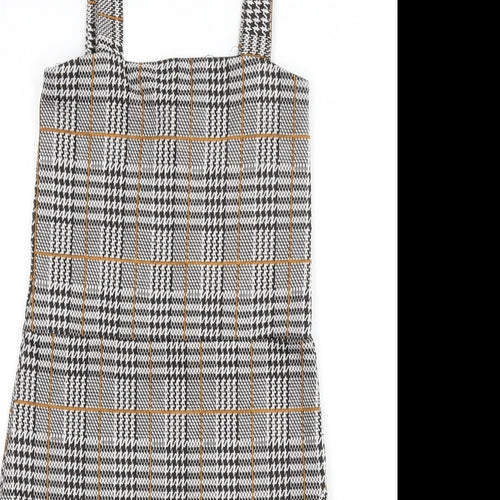 Quiz Womens Multicoloured Plaid Polyester Pinafore/Dungaree Dress Size 6 Square Neck Pullover - Ruffle Detail, Houndstooth