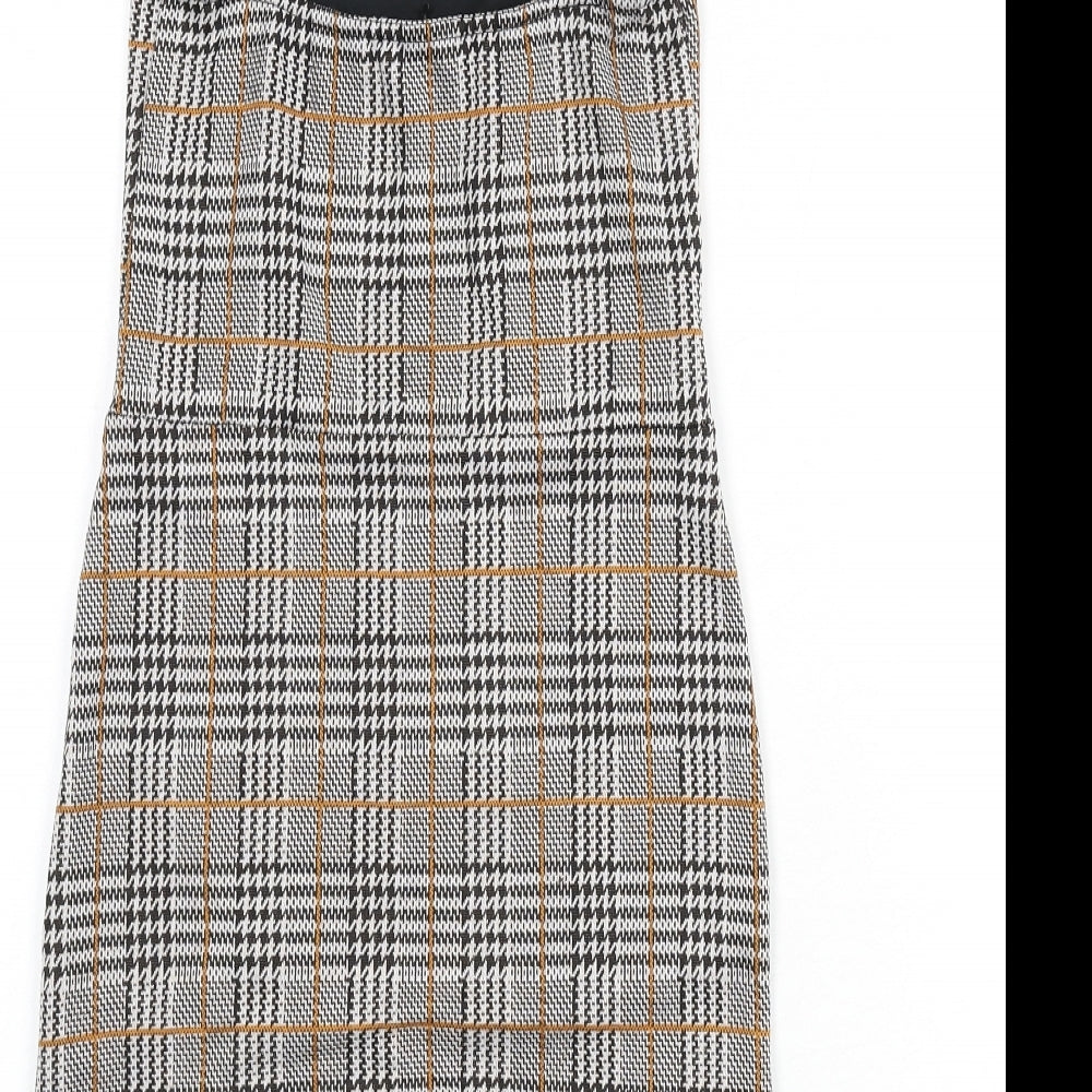 Quiz Womens Multicoloured Plaid Polyester Pinafore/Dungaree Dress Size 6 Square Neck Pullover - Ruffle Detail, Houndstooth