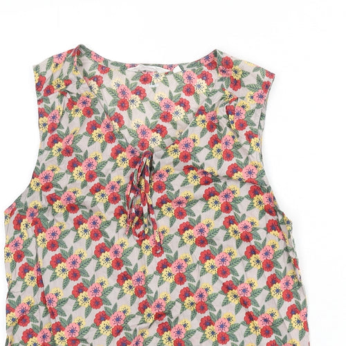 Seasalt Womens Multicoloured Floral 100% Cotton Basic Tank Size 10 Scoop Neck