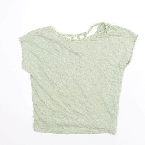 Monsoon Womens Green Linen Basic T-Shirt Size M Round Neck - Rope Detail