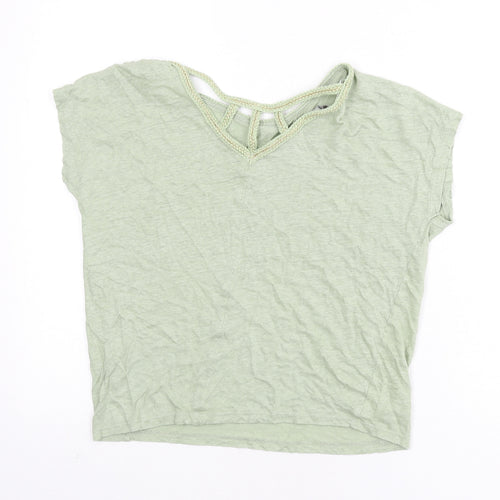 Monsoon Womens Green Linen Basic T-Shirt Size M Round Neck - Rope Detail