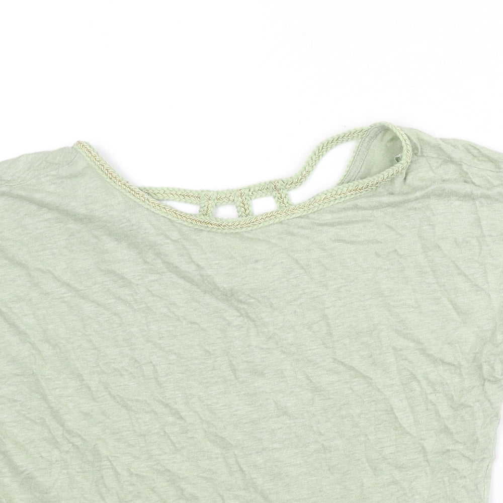 Monsoon Womens Green Linen Basic T-Shirt Size M Round Neck - Rope Detail