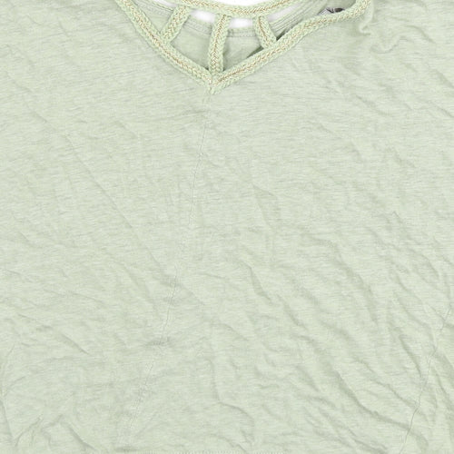 Monsoon Womens Green Linen Basic T-Shirt Size M Round Neck - Rope Detail