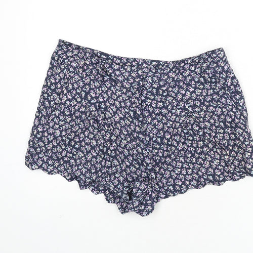New Look Womens Multicoloured Floral Vinyl Basic Shorts Size 12 Regular Zip - Scallop Hem
