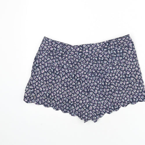 New Look Womens Multicoloured Floral Vinyl Basic Shorts Size 12 Regular Zip - Scallop Hem