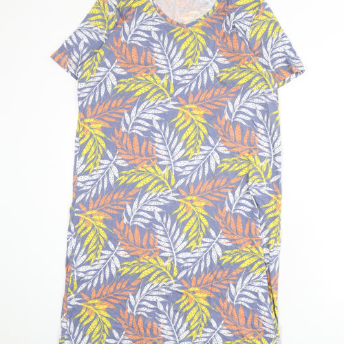 Damart Womens Multicoloured Geometric Cotton Sheath Size M V-Neck Pullover - Leaf Print