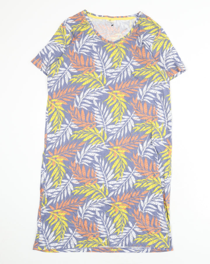 Damart Womens Multicoloured Geometric Cotton Sheath Size M V-Neck Pullover - Leaf Print