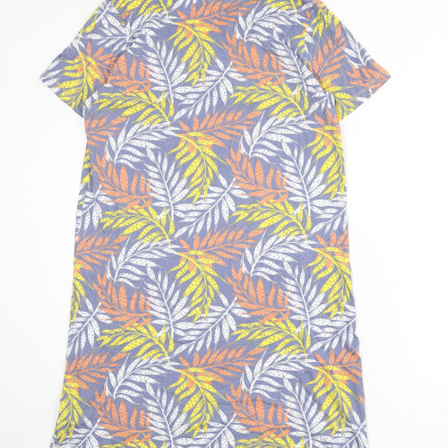 Damart Womens Multicoloured Geometric Cotton Sheath Size M V-Neck Pullover - Leaf Print