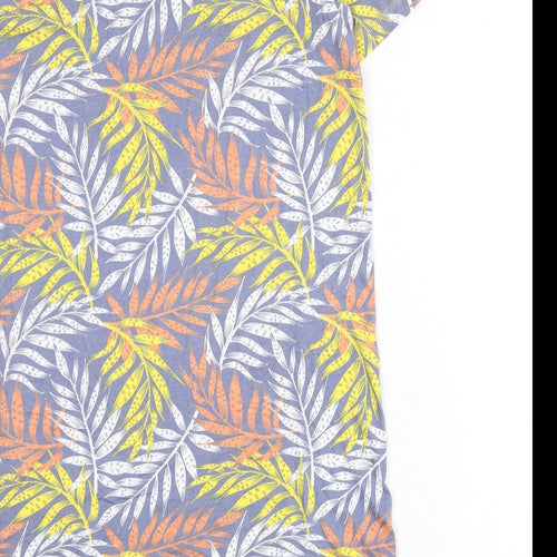 Damart Womens Multicoloured Geometric Cotton Sheath Size M V-Neck Pullover - Leaf Print
