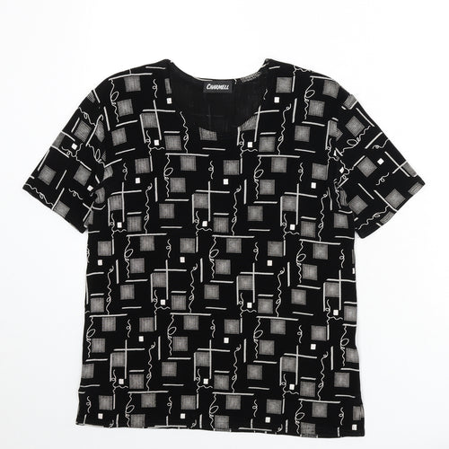 Charmell Womens Black Geometric Acetate Basic T-Shirt Size M Round Neck