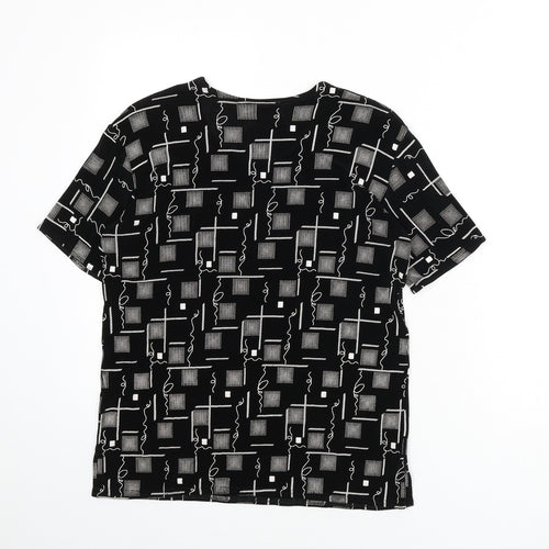 Charmell Womens Black Geometric Acetate Basic T-Shirt Size M Round Neck