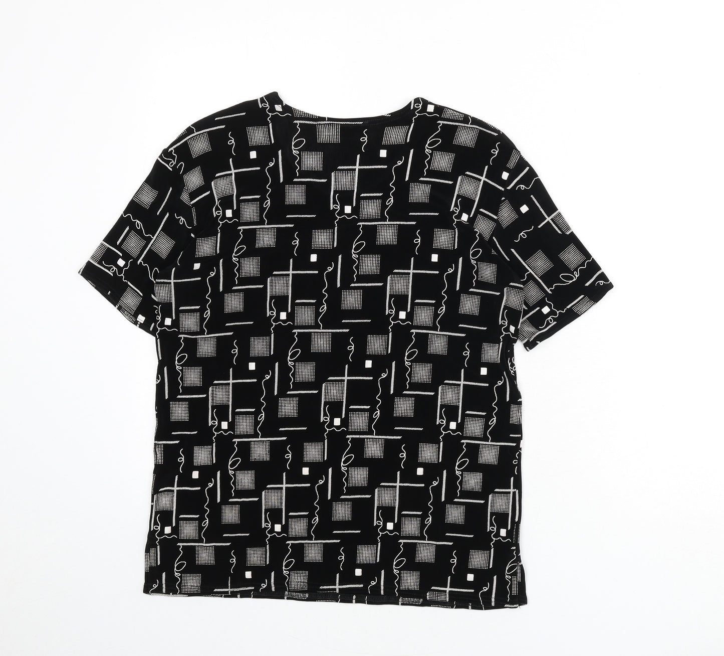 Charmell Womens Black Geometric Acetate Basic T-Shirt Size M Round Neck