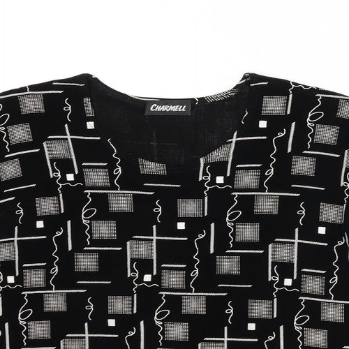 Charmell Womens Black Geometric Acetate Basic T-Shirt Size M Round Neck