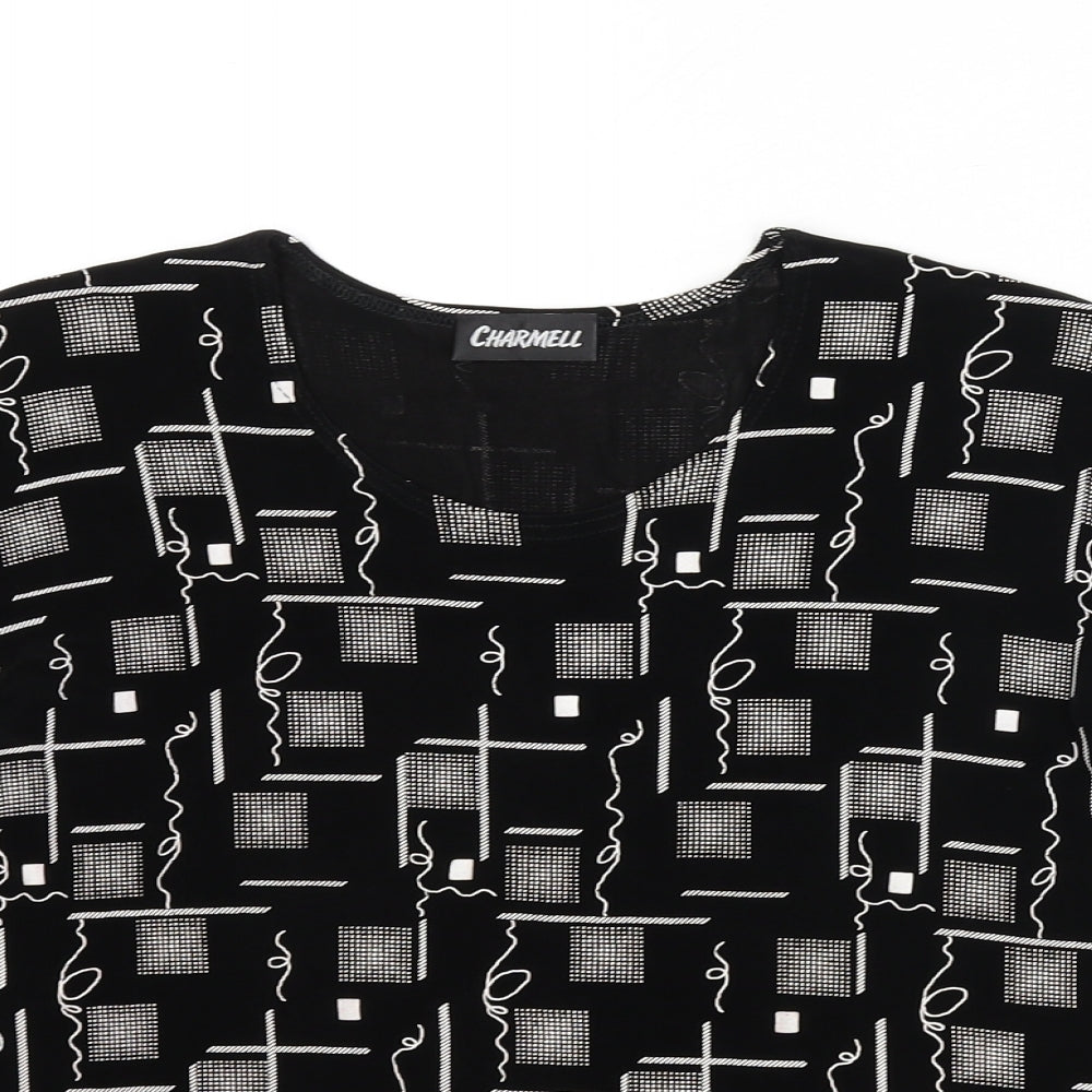 Charmell Womens Black Geometric Acetate Basic T-Shirt Size M Round Neck