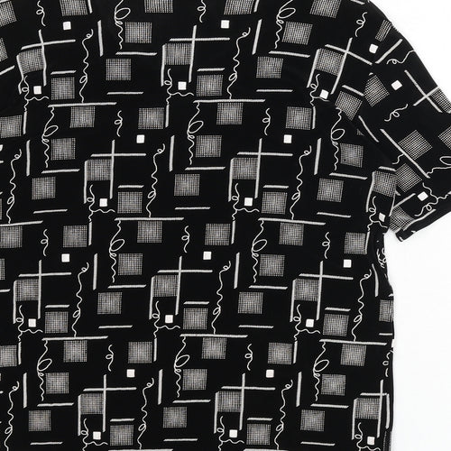 Charmell Womens Black Geometric Acetate Basic T-Shirt Size M Round Neck