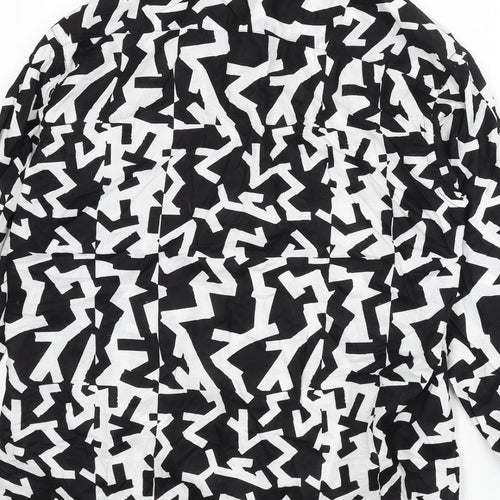 H&M Mens Black Geometric Cotton Button-Up Size M Collared Button