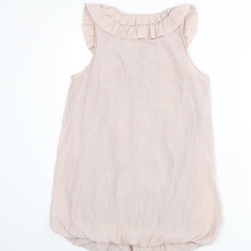 New Look Womens Pink Polyester Mini Size 12 Scoop Neck Pullover - Ruffles, Flower, Beads