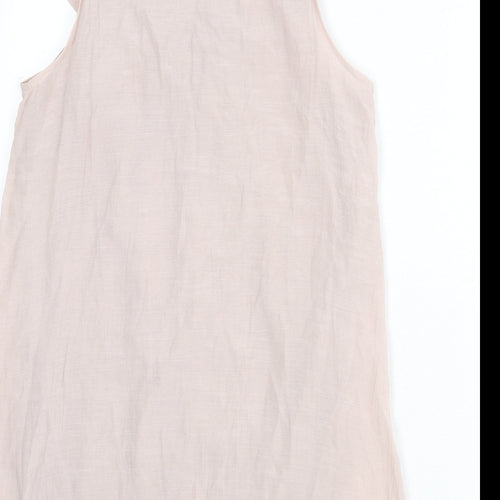 New Look Womens Pink Polyester Mini Size 12 Scoop Neck Pullover - Ruffles, Flower, Beads