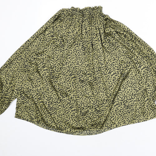 H&M Womens Green Geometric Polyester Basic Blouse Size 10 Mock Neck - Keyhole Cut Out