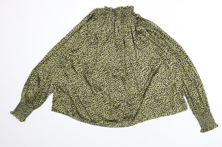 H&M Womens Green Geometric Polyester Basic Blouse Size 10 Mock Neck - Keyhole Cut Out