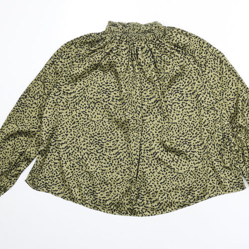H&M Womens Green Geometric Polyester Basic Blouse Size 10 Mock Neck - Keyhole Cut Out