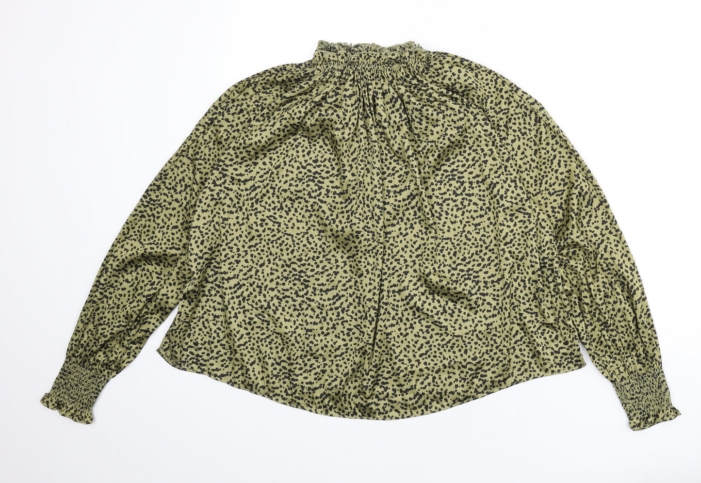 H&M Womens Green Geometric Polyester Basic Blouse Size 10 Mock Neck - Keyhole Cut Out
