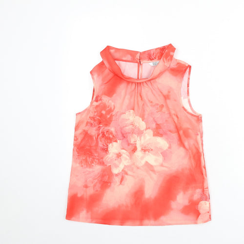 Debenhams Womens Pink Floral Polyester Basic Tank Size 10 Collared