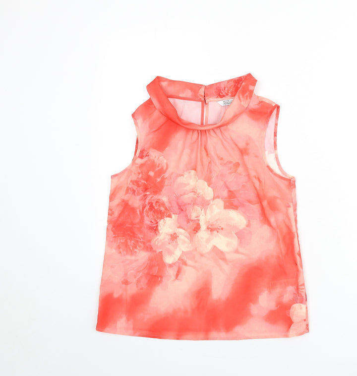 Debenhams Womens Pink Floral Polyester Basic Tank Size 10 Collared