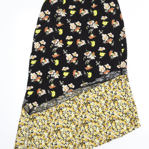 ASOS Womens Multicoloured Floral Viscose A-Line Skirt Size 6 Zip - Asymmetric, Lace Detail