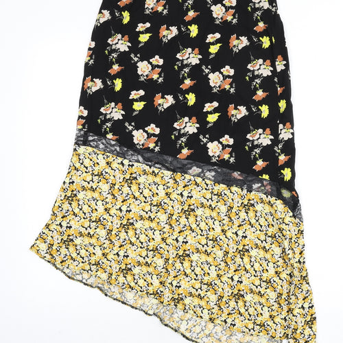 ASOS Womens Multicoloured Floral Viscose A-Line Skirt Size 6 Zip - Asymmetric, Lace Detail