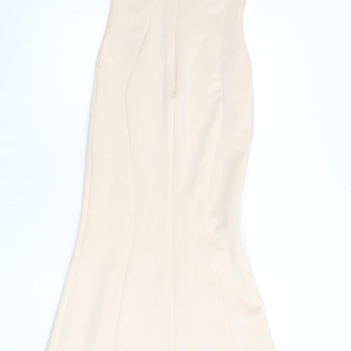 Lipsy Womens Beige Polyester Mermaid Size 8 Round Neck Zip - Embroidered Detail, Lace Detail, Maxi