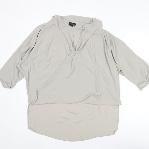 Topshop Womens Grey Polyester Basic Blouse Size 10 V-Neck - Hi-Low Hem