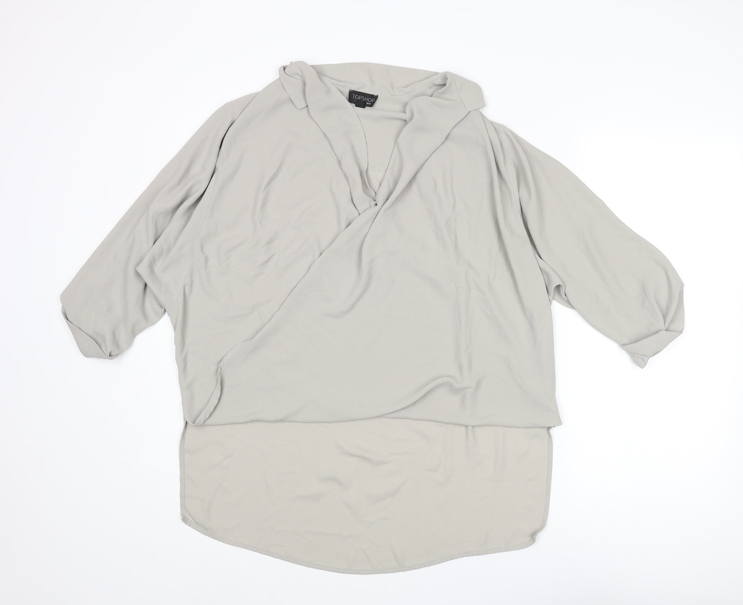 Topshop Womens Grey Polyester Basic Blouse Size 10 V-Neck - Hi-Low Hem