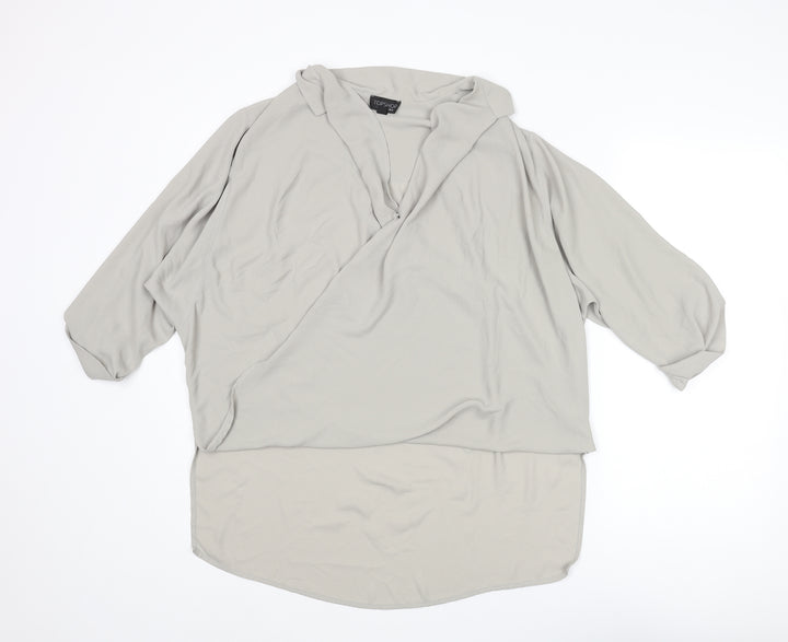 Topshop Womens Grey Polyester Basic Blouse Size 10 V-Neck - Hi-Low Hem
