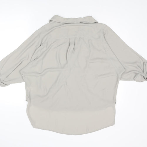 Topshop Womens Grey Polyester Basic Blouse Size 10 V-Neck - Hi-Low Hem