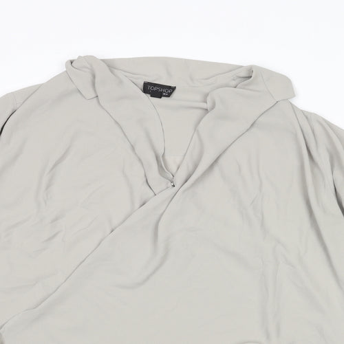 Topshop Womens Grey Polyester Basic Blouse Size 10 V-Neck - Hi-Low Hem