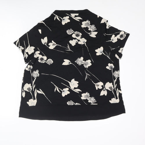 Classic Womens Black Floral Viscose Basic Blouse Size 18 V-Neck