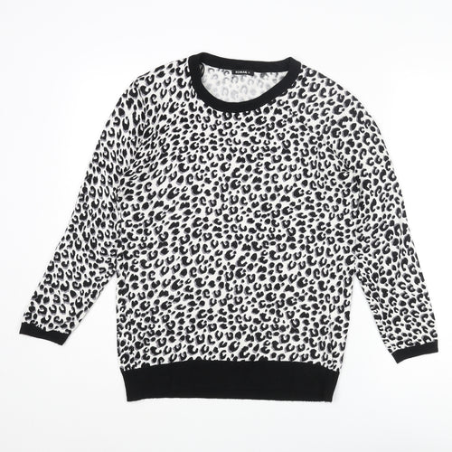 Roman Womens White Round Neck Animal Print Viscose Pullover Jumper Size 10 - Leopard Print
