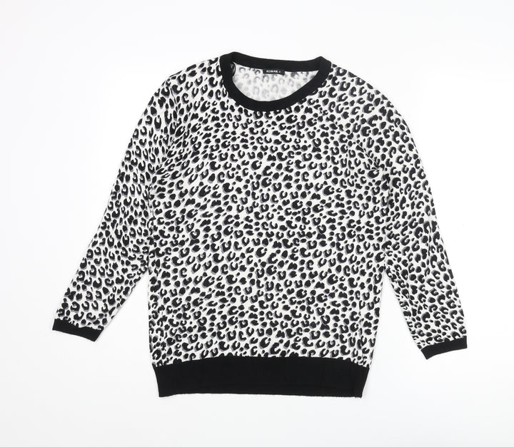 Roman Womens White Round Neck Animal Print Viscose Pullover Jumper Size 10 - Leopard Print