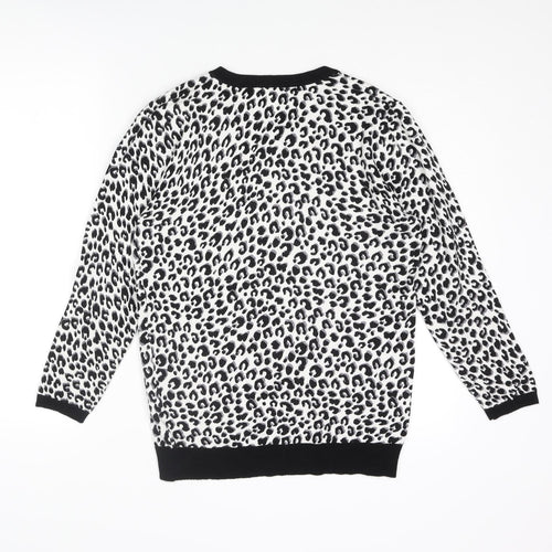 Roman Womens White Round Neck Animal Print Viscose Pullover Jumper Size 10 - Leopard Print
