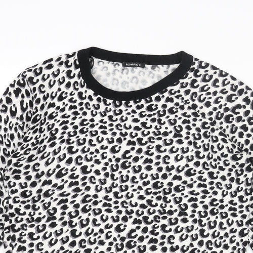 Roman Womens White Round Neck Animal Print Viscose Pullover Jumper Size 10 - Leopard Print
