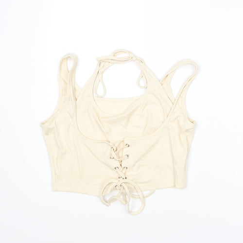 Cider Womens Ivory Polyester Cropped Blouse Size XL Halter - Layered Corset Style