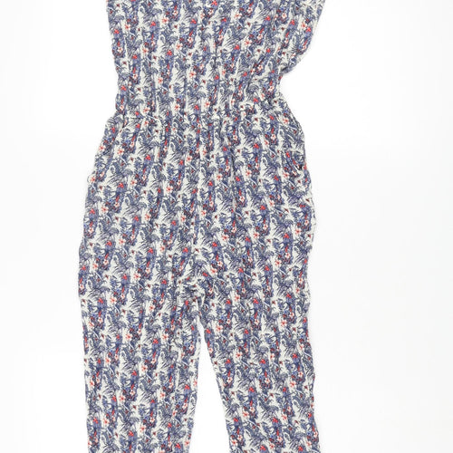 Pull&Bear Womens Blue Geometric Polyester Jumpsuit One-Piece Size S L27 in Button - Floral Print