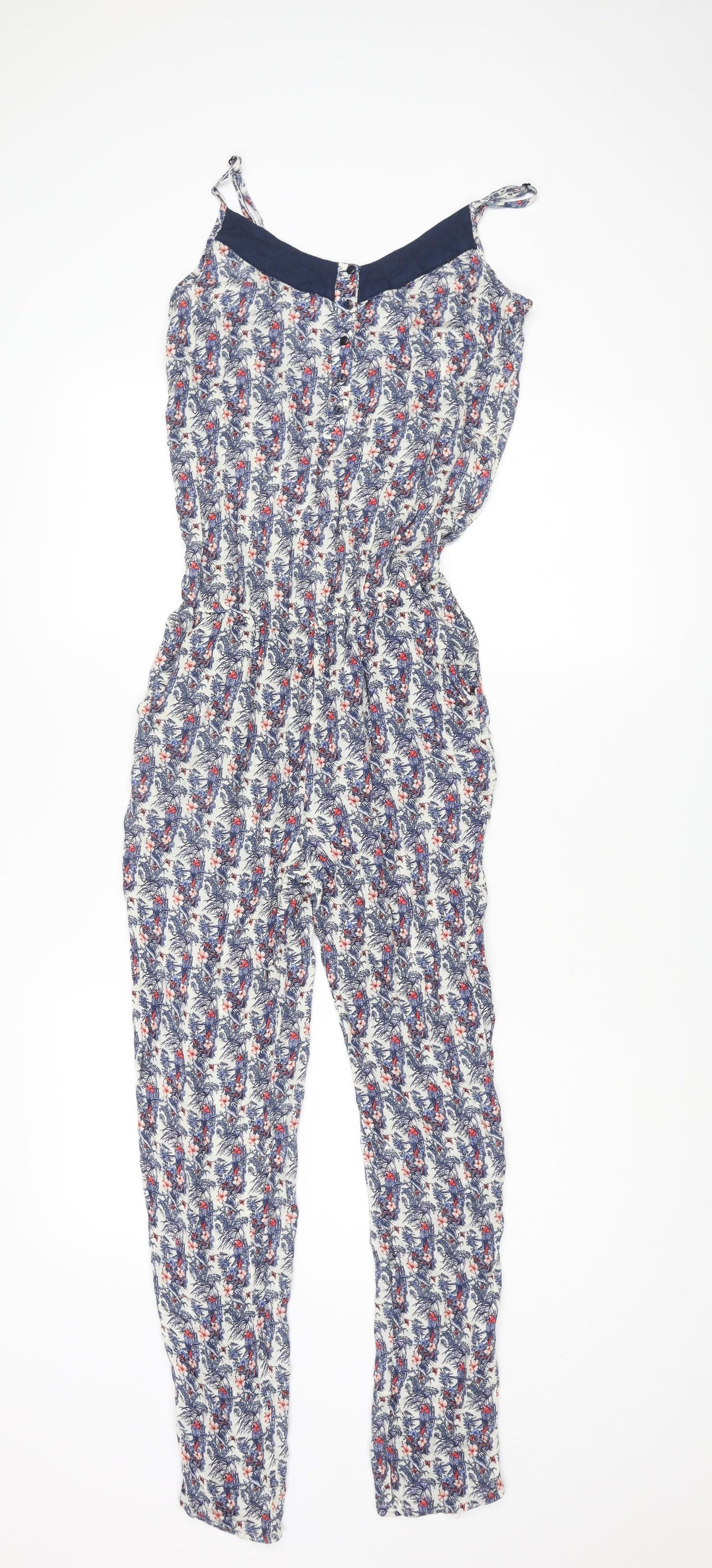 Pull&Bear Womens Blue Geometric Polyester Jumpsuit One-Piece Size S L27 in Button - Floral Print