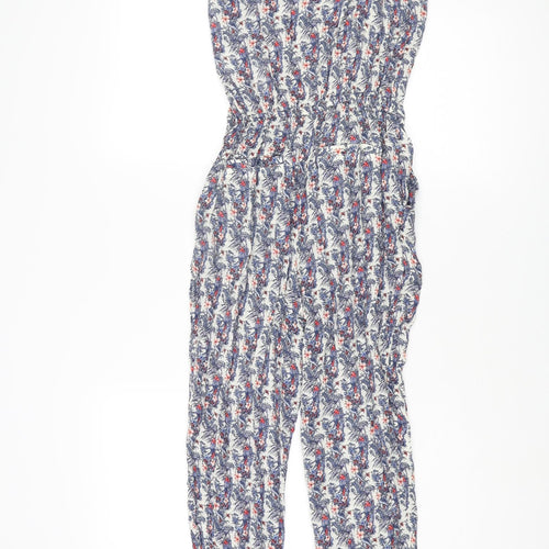 Pull&Bear Womens Blue Geometric Polyester Jumpsuit One-Piece Size S L27 in Button - Floral Print