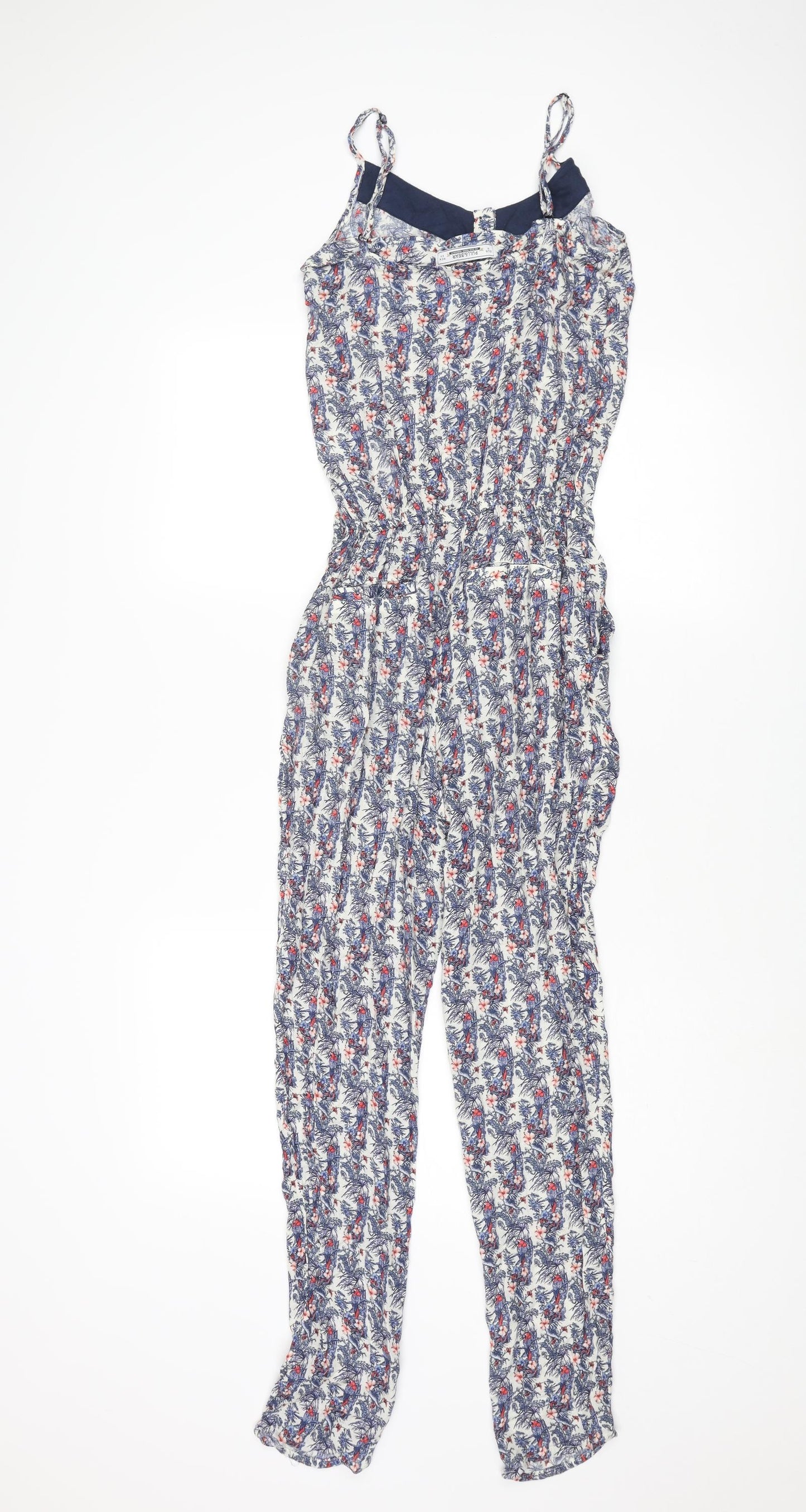 Pull&Bear Womens Blue Geometric Polyester Jumpsuit One-Piece Size S L27 in Button - Floral Print