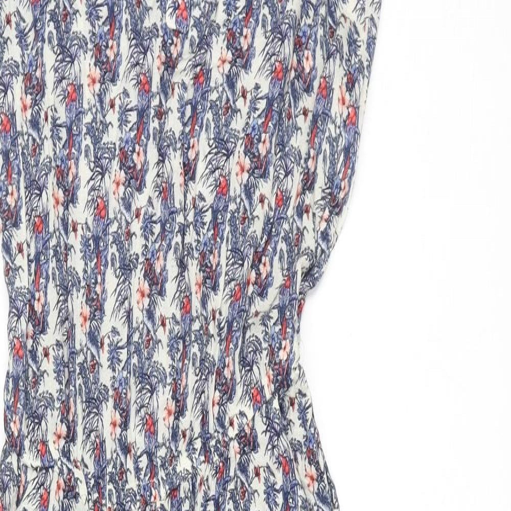 Pull&Bear Womens Blue Geometric Polyester Jumpsuit One-Piece Size S L27 in Button - Floral Print